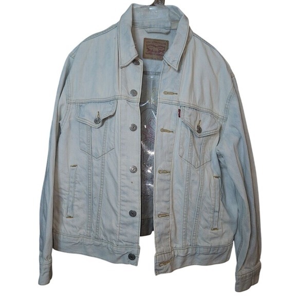 Levi's Jackets & Blazers - Levis Womens L Original Trucker Jean Jacket Light Wash Blue Floral Embroidered
